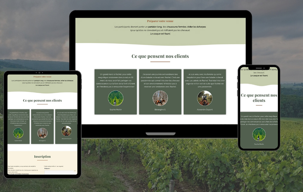 Site one page écrans responsive Les Sabots de Rachel, les avis