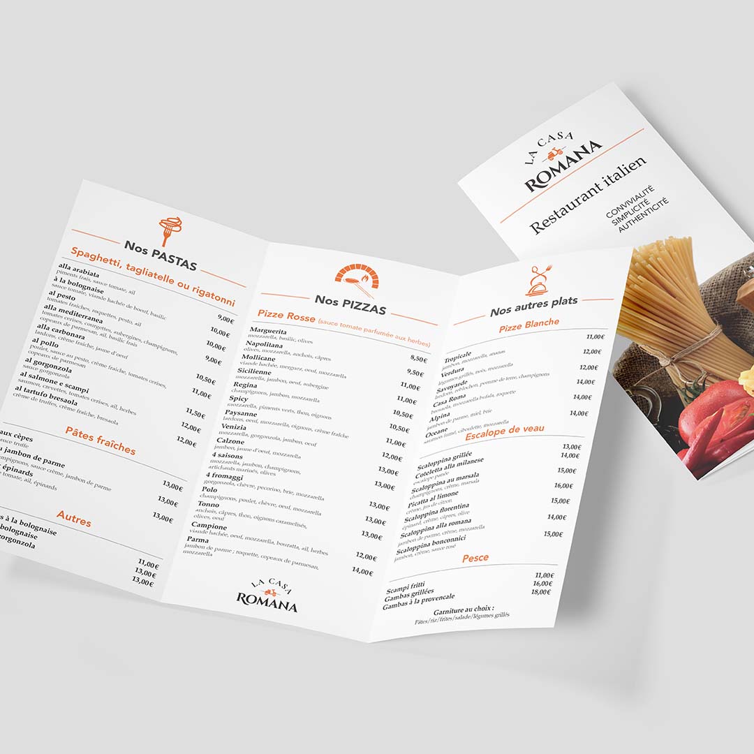 dépliant carte restaurant italien