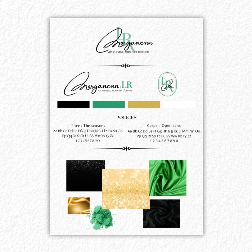 Brandboard identité visuelle Morganenn, coiffeuse à Theix Noyalo - Katell Communication graphiste et webdesigner Morbihan